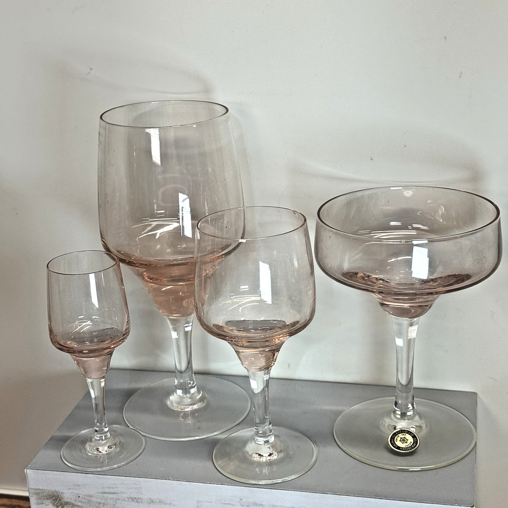 4 Sasaki Crystal Harmony Coral Pink Variation Glasses Champagne‎ Wine MCM Japan